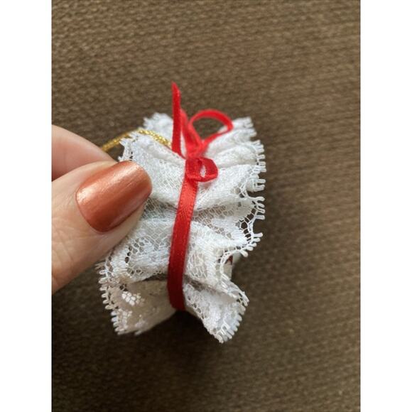 Handmade Red Wooden Heart Decoration Christmas Tree Ribbon White Ornament Cute - Picture 6 of 11